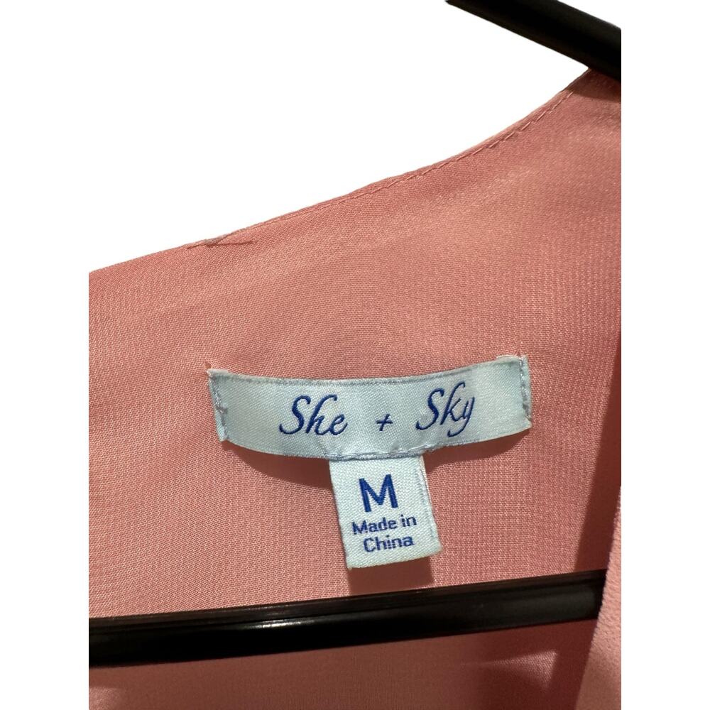 She + Sky Silk Blend Bell Sleeved Light Pink Blouse Size Medium - Picture 3 of 6